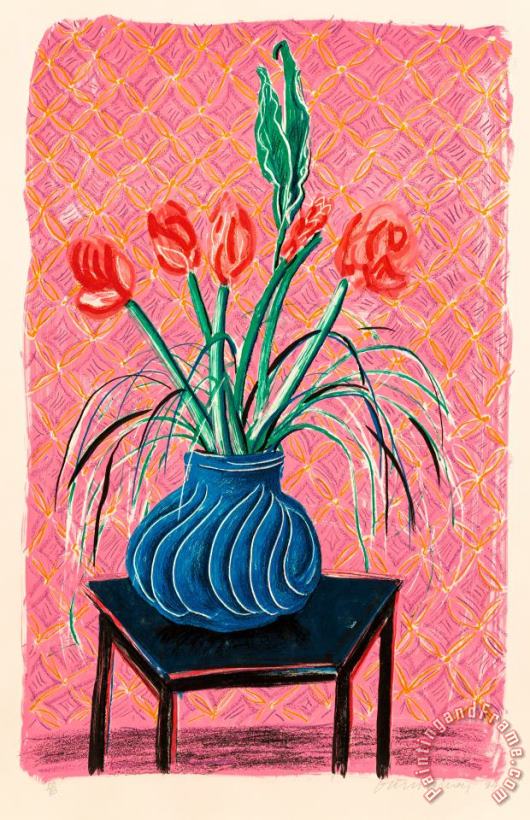 Amaryllis in Vase, From Moving Focus, 1984 painting - David Hockney Amaryllis in Vase, From Moving Focus, 1984 Art Print