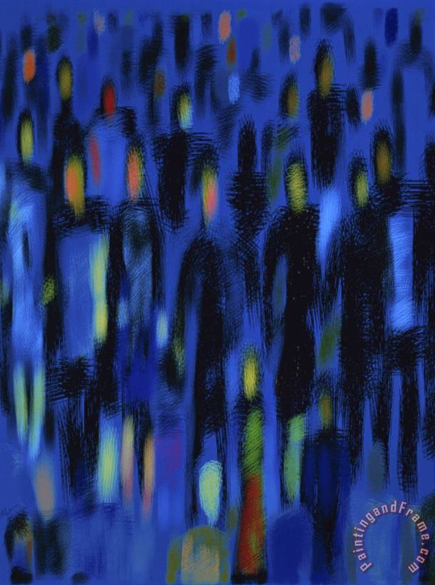 Blue Crowd painting - Diana Ong Blue Crowd Art Print