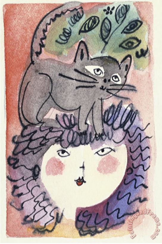 Woman And The Cat painting - Diana Ong Woman And The Cat Art Print