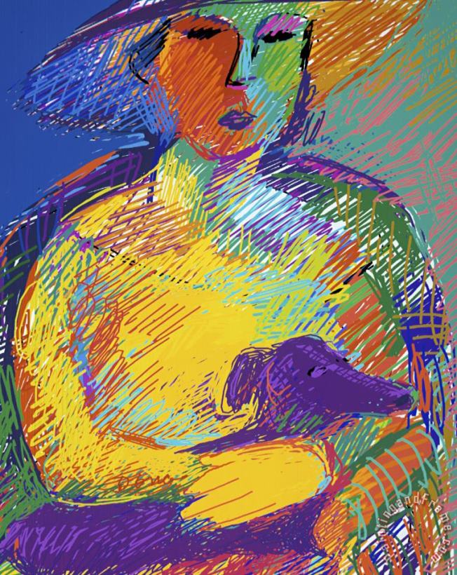 Woman with a Dog painting - Diana Ong Woman with a Dog Art Print