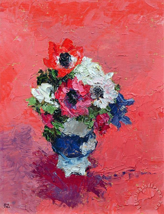 Anemones On A Red Ground painting - Diana Schofield Anemones On A Red Ground Art Print