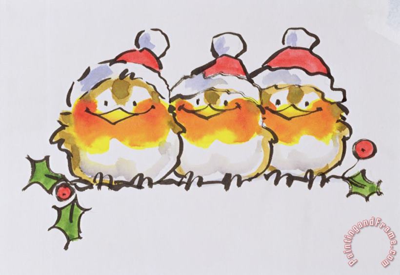 Christmas Robins painting - Diane Matthes Christmas Robins Art Print