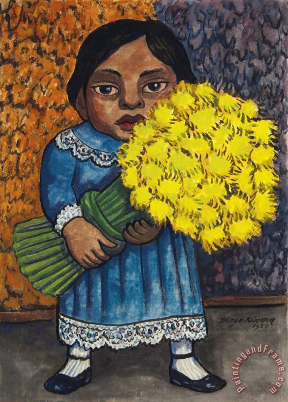 Diego Rivera Nina Con Flores Amarillas, 1950 Art Painting