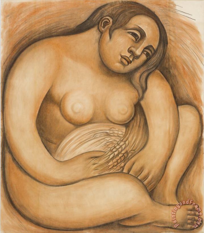 Diego Rivera Woman Holding Grain Art Painting