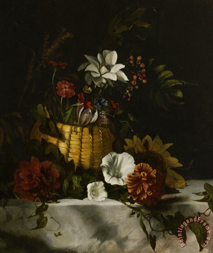 Basket of Flowers on a Marble Ledge painting - Dirck De Bray Basket of Flowers on a Marble Ledge Art Print