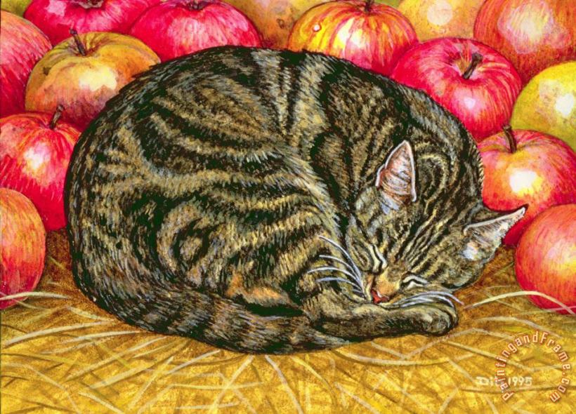 Ditz Left Hand Apple Cat Art Painting