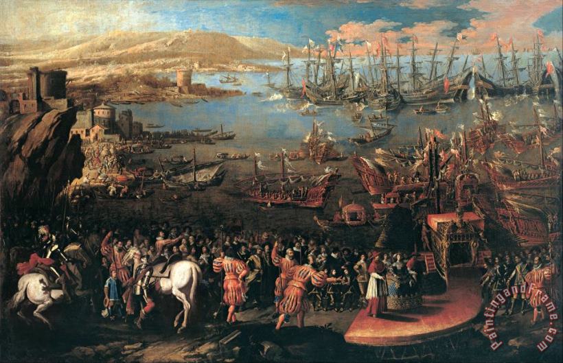 The Landing of The Infanta Maria at Naples painting - Domenico Gargiulo The Landing of The Infanta Maria at Naples Art Print