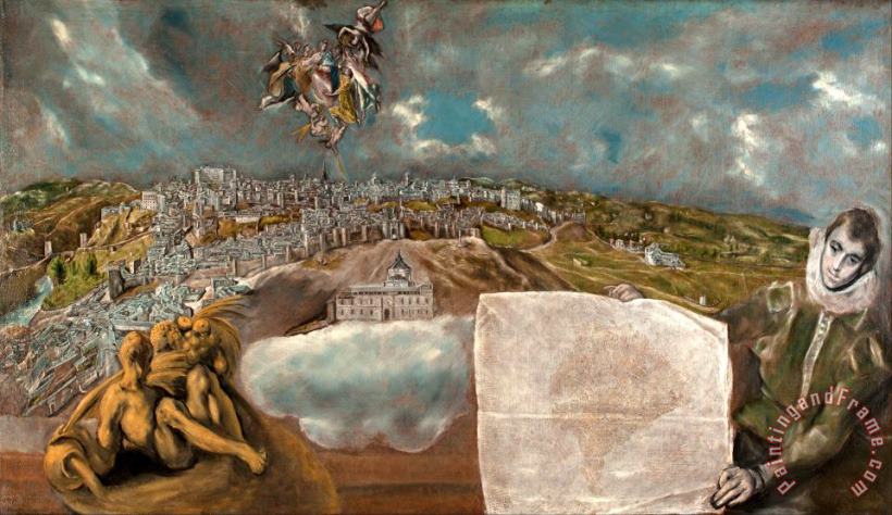 Domenikos Theotokopoulos, El Greco View And Plan of Toledo Art Print