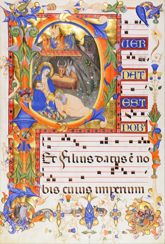 Nativity, in an Initial P painting - Don Silvestro Dei Gherarducci Nativity, in an Initial P Art Print