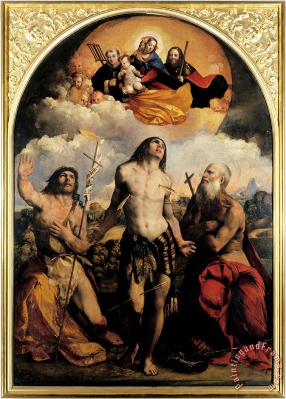 Dosso Dossi St Sebastian Between Saints Jerom And John The Baptist 1522 Art Painting