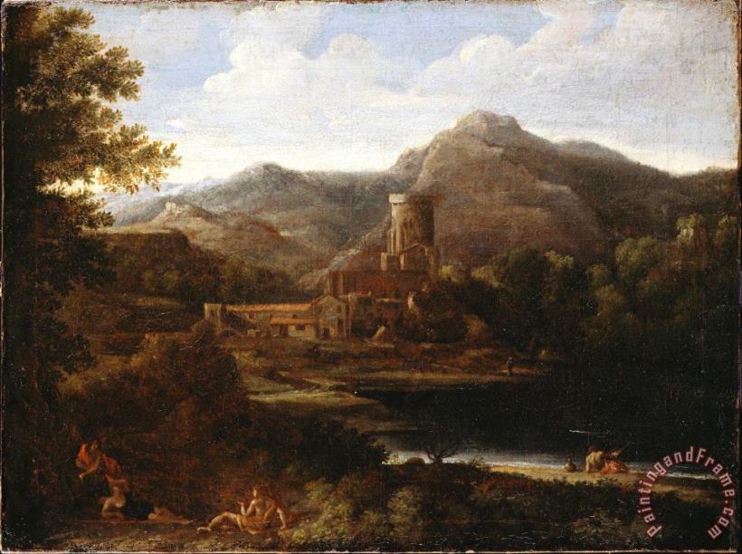 Dughet, Gaspard Village Near a Lake Art Painting