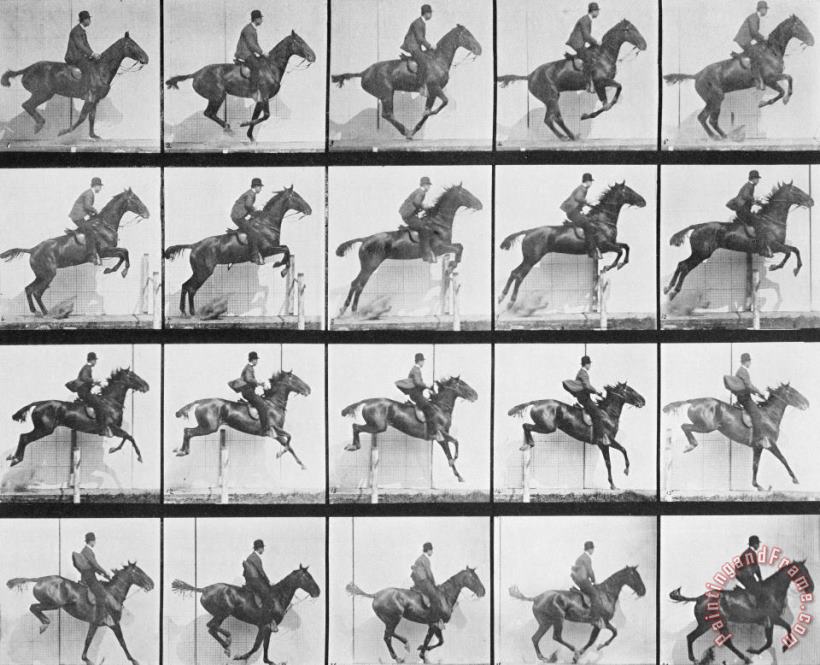 Eadweard Muybridge Man And Horse Jumping A Fence Art Print