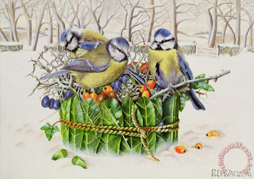 EB Watts Blue Tits In Leaf Nest Art Painting