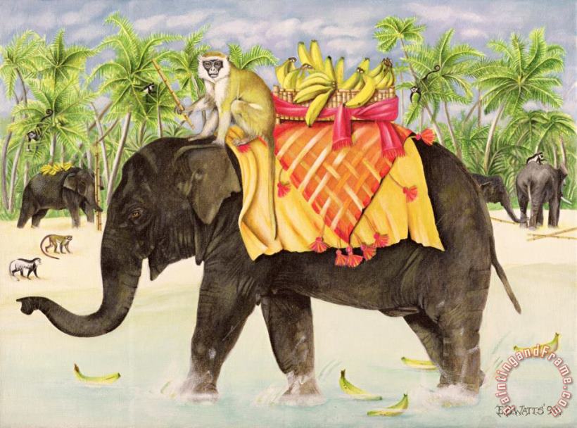 Elephants With Bananas painting - EB Watts Elephants With Bananas Art Print
