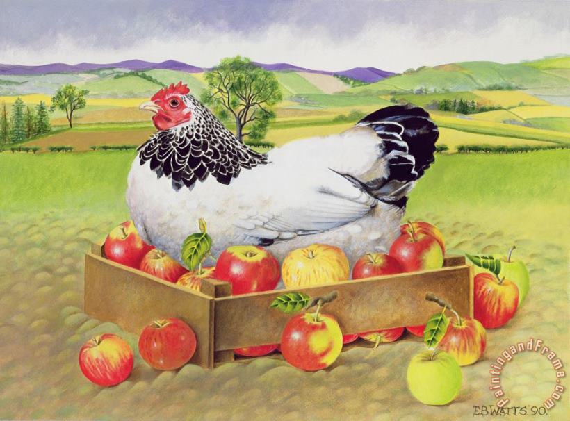 EB Watts Hen In A Box Of Apples Art Painting