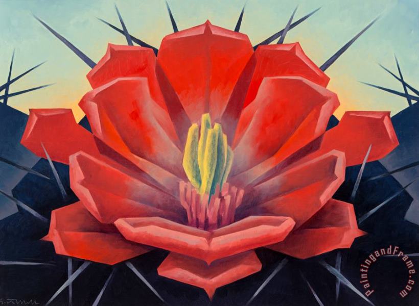 Ed Mell Red Hedgehog, Cactus Flower Art Painting