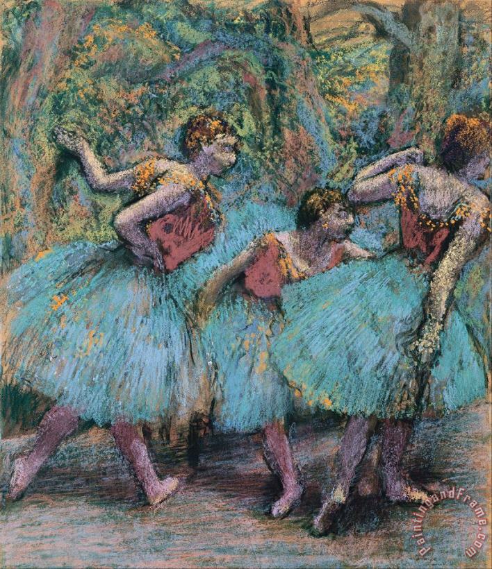 Three Dancers (blue Tutus, Red Bodices) painting - Edgar Degas Three Dancers (blue Tutus, Red Bodices) Art Print