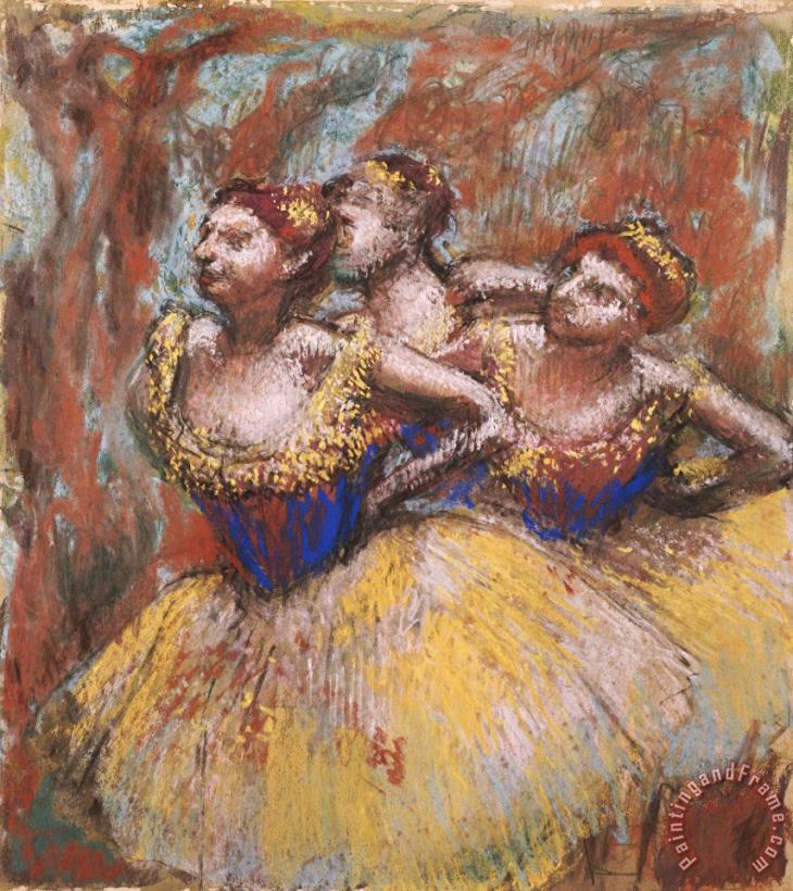 Edgar Degas Three Dancers (yellow Skirts, Blue Blouses) Art Painting