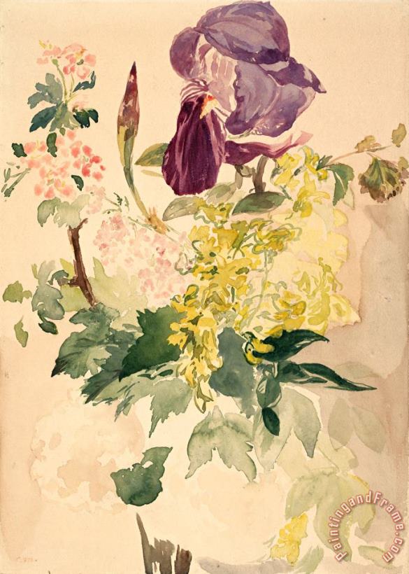 Flower Piece with Iris, Laburnum, And Geranium, 1880 painting - Edouard Manet Flower Piece with Iris, Laburnum, And Geranium, 1880 Art Print