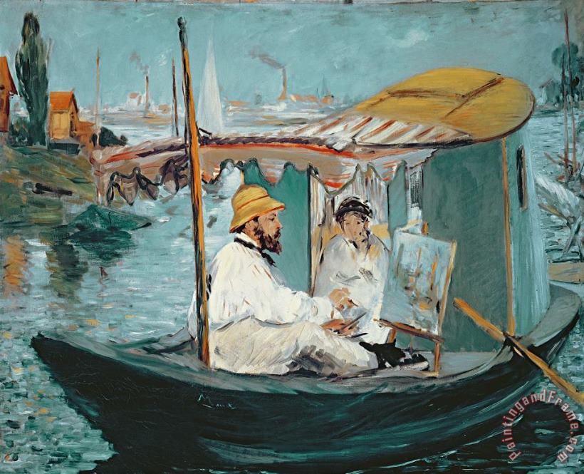 Edouard Manet Monet in his Floating Studio Art Painting