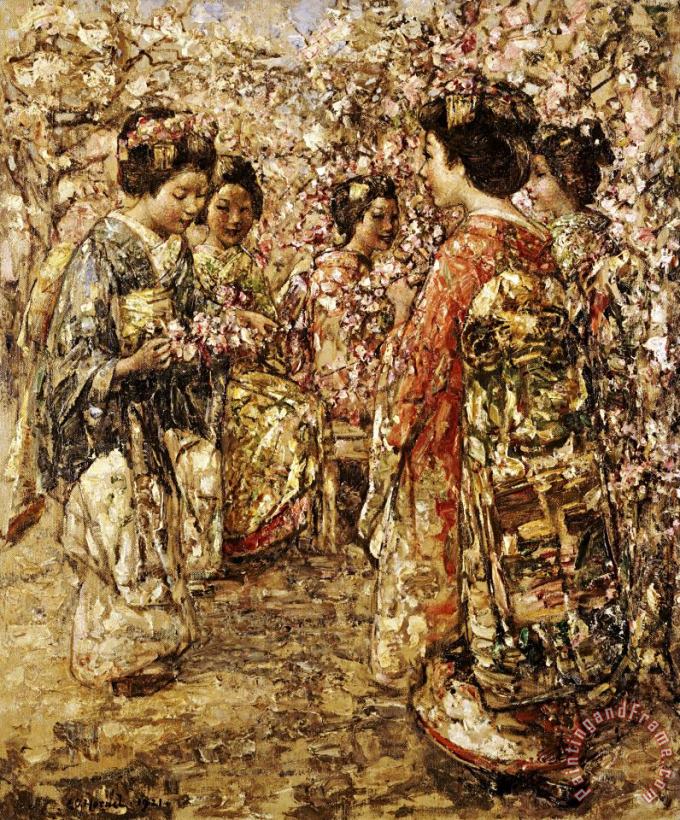 Edward Atkinson Hornel Five Japanese Girls Among Blossoming Trees Art Painting