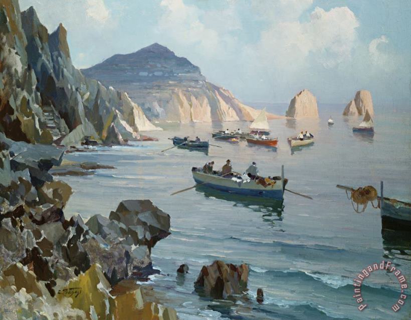 Edward Henry Potthast Boats In A Rocky Cove Art Painting