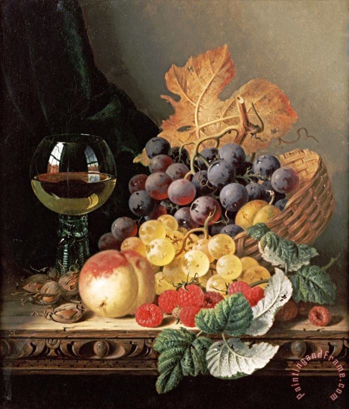 Edward Ladell A Basket of Grapes, Raspberries Art Print