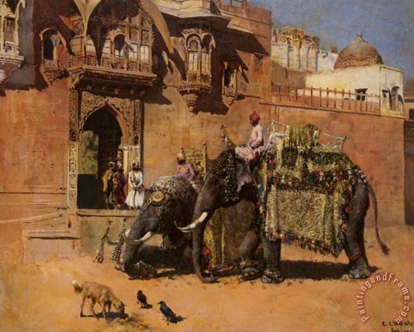 Edwin Lord Weeks Elephants at The Palace of Jodhpore Art Painting