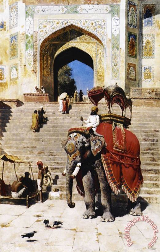 Edwin Lord Weeks Royal Elephant at The Gateway to The Jami Masjid, Mathura Art Painting