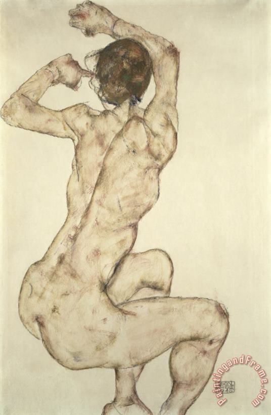 Egon Schiele A Crouching Nude Art Painting