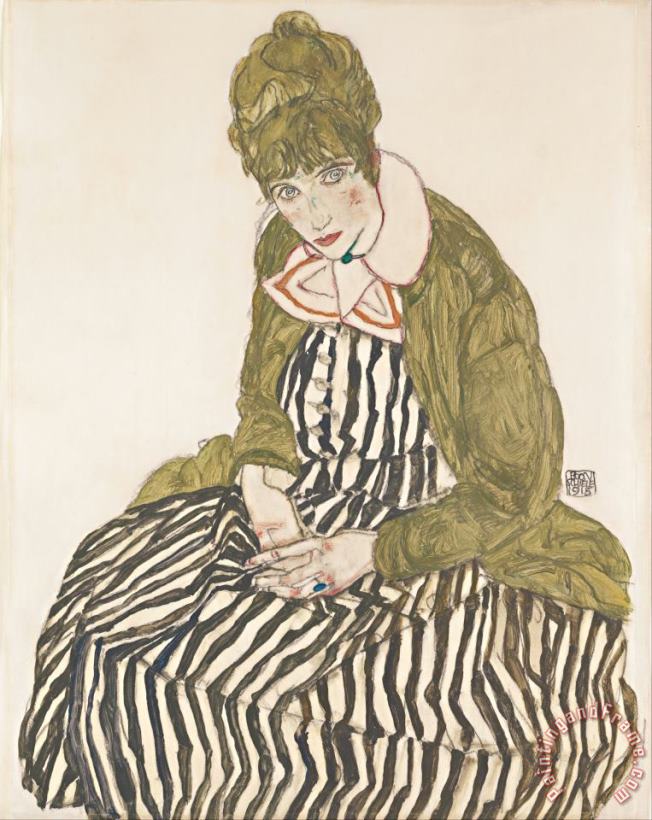 Egon Schiele Edith with Striped Dress, Sitting Art Print