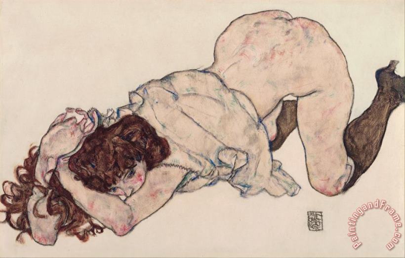 Egon Schiele Kneeling Girl, Resting on Both Elbows Art Painting