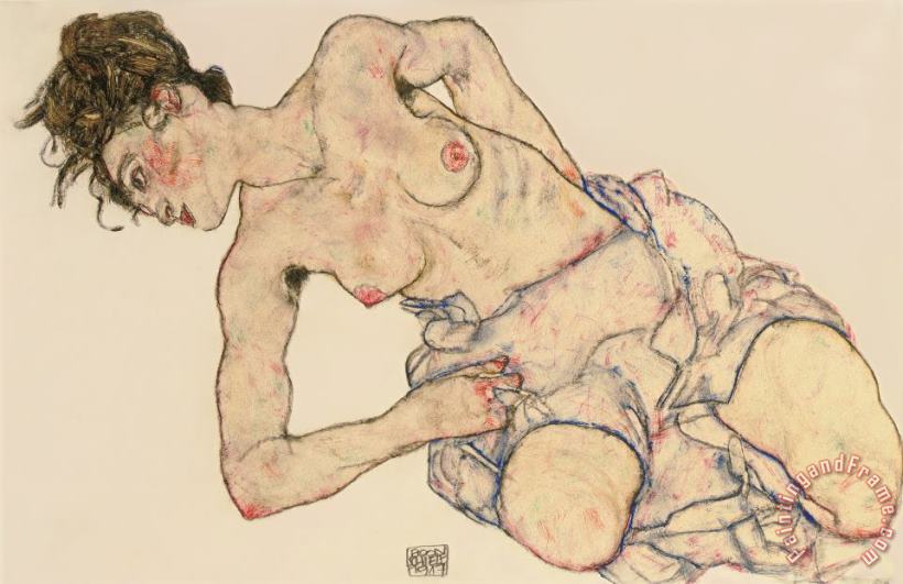 Kneider weiblicher halbakt painting - Egon Schiele Kneider weiblicher halbakt Art Print