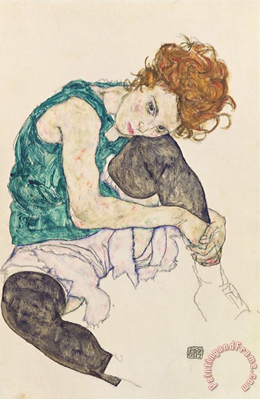 Egon Schiele Seated Woman with Bent Knee Art Painting
