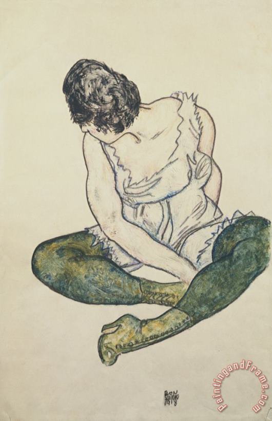 Seated Woman with Green Stockings painting - Egon Schiele Seated Woman with Green Stockings Art Print
