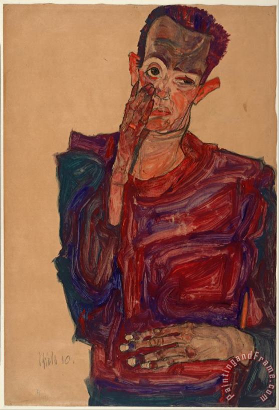 Egon Schiele Self Portrait with Eyelid Pulled Down, 1910 Art Painting