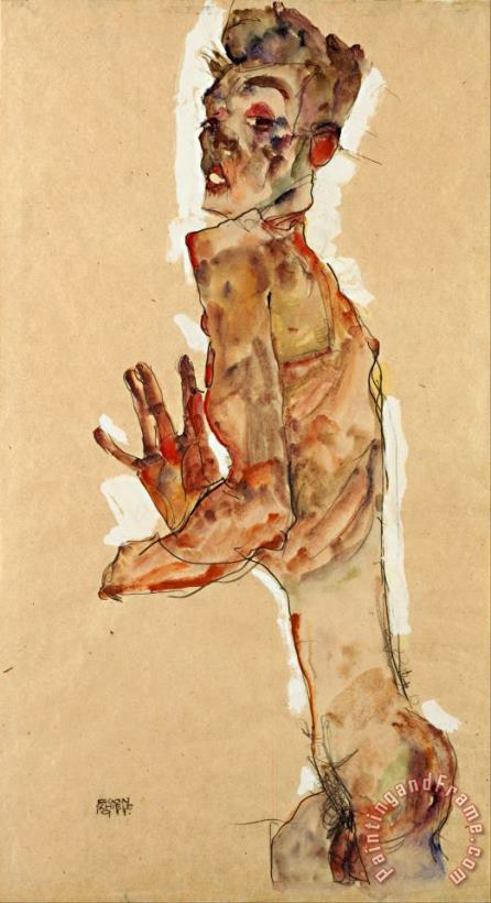 Egon Schiele Self Portrait with Splayed Fingers Art Painting