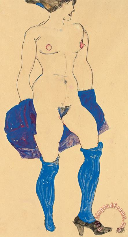 Standing woman with shoes and stockings painting - Egon Schiele Standing woman with shoes and stockings Art Print