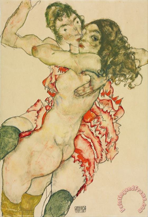 Egon Schiele Two Women Embracing Art Painting