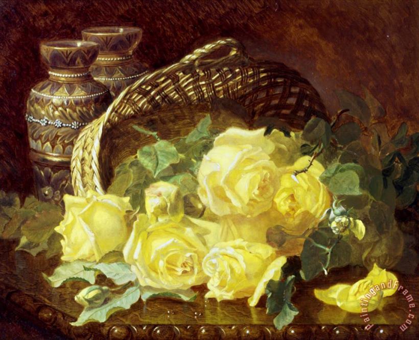 Eloise Harriet Stannard Basket of Yellow Roses Art Print