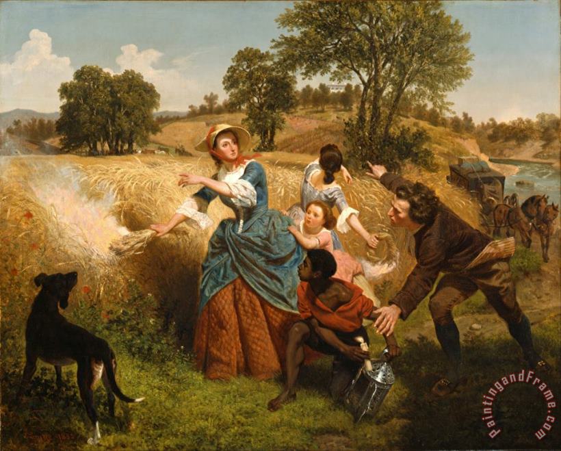 Mrs. Schuyler Burning Her Wheat Fields on The Approach of The British painting - Emanuel Gottlieb Leutze Mrs. Schuyler Burning Her Wheat Fields on The Approach of The British Art Print