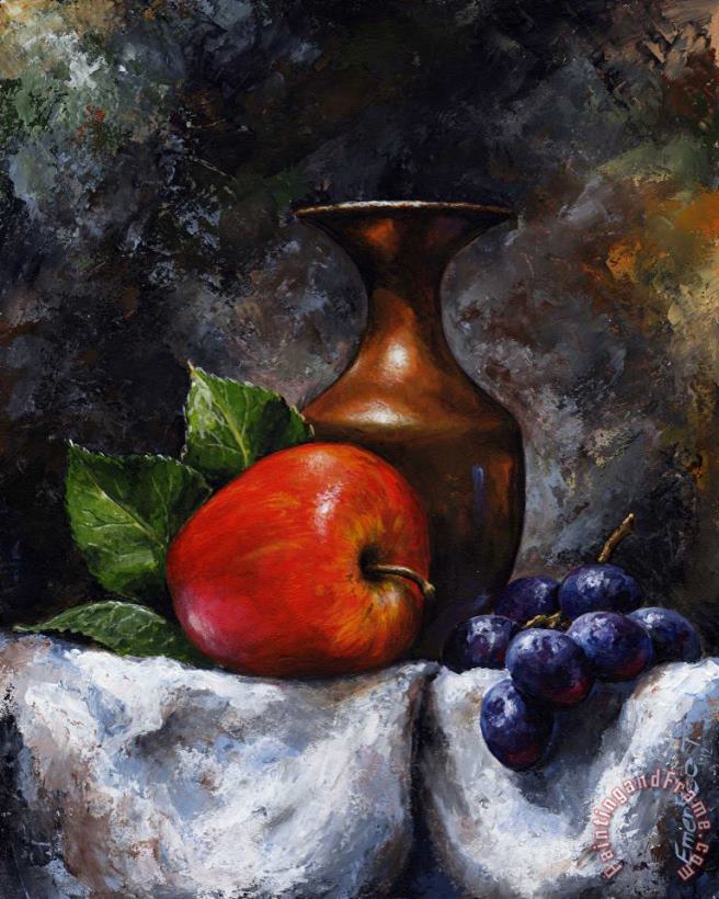 Apple and grapes painting - Emerico Toth Apple and grapes Art Print
