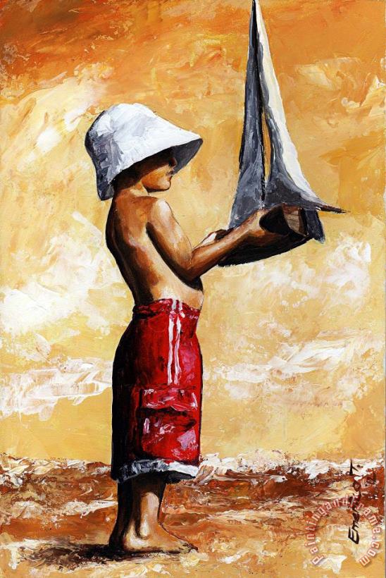 Little boy in the beach painting - Emerico Toth Little boy in the beach Art Print