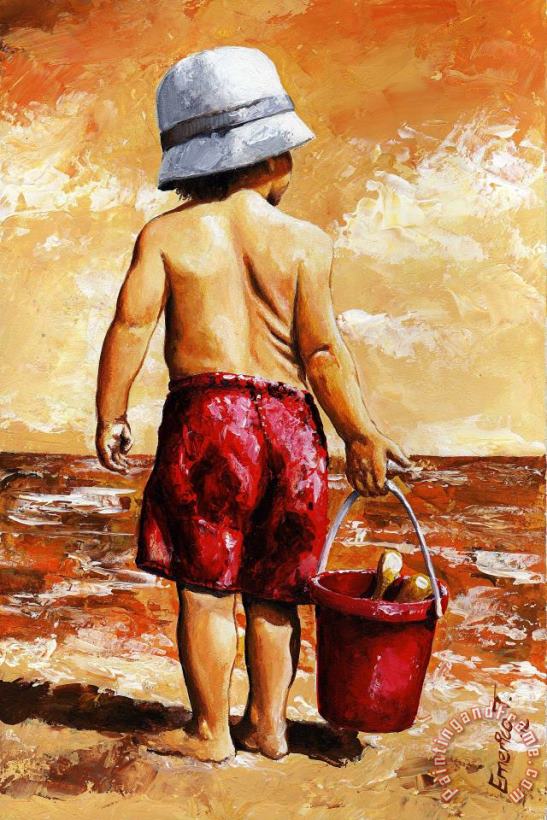 Emerico Toth Little Boy on the Beach II Art Painting