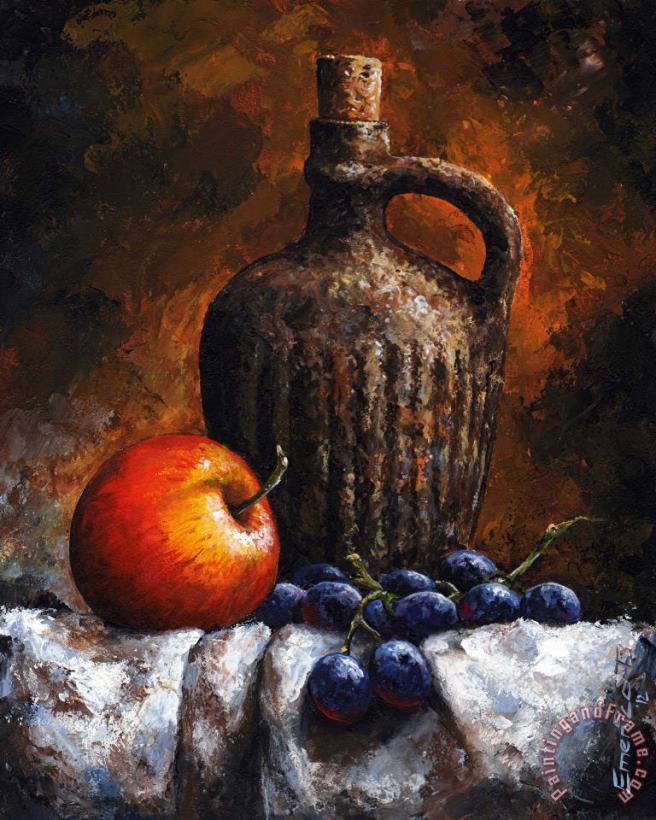 Old bottle and fruit painting - Emerico Toth Old bottle and fruit Art Print