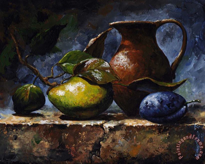 Pear and plum painting - Emerico Toth Pear and plum Art Print