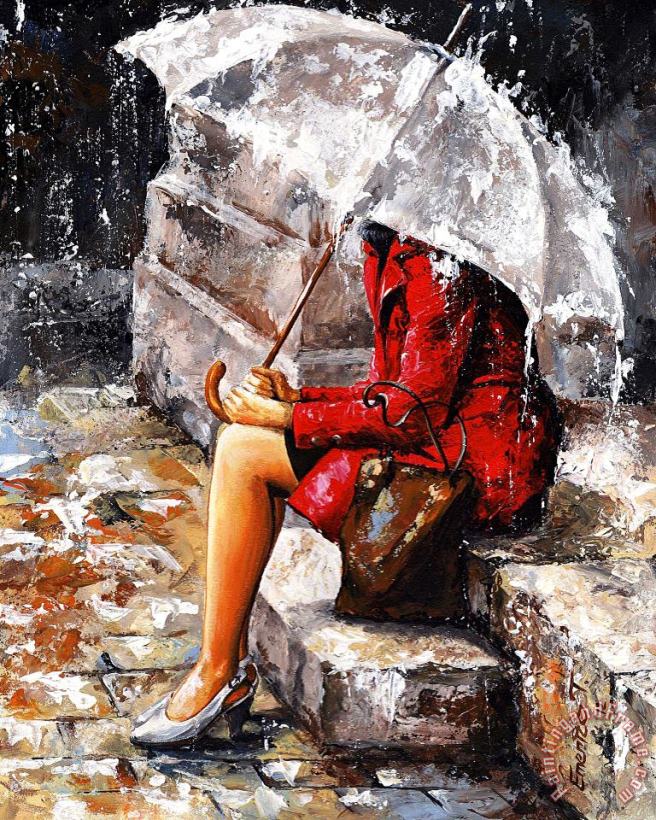 Rainy day - Woman of New York painting - Emerico Toth Rainy day - Woman of New York Art Print