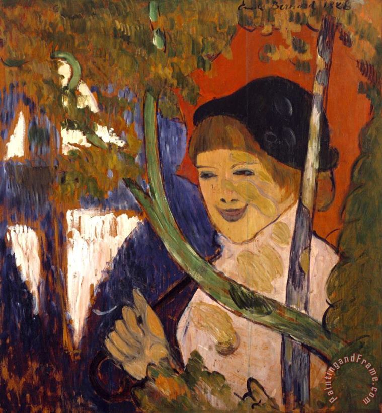 Emile Bernard Breton Girl with a Red Umbrella Art Painting