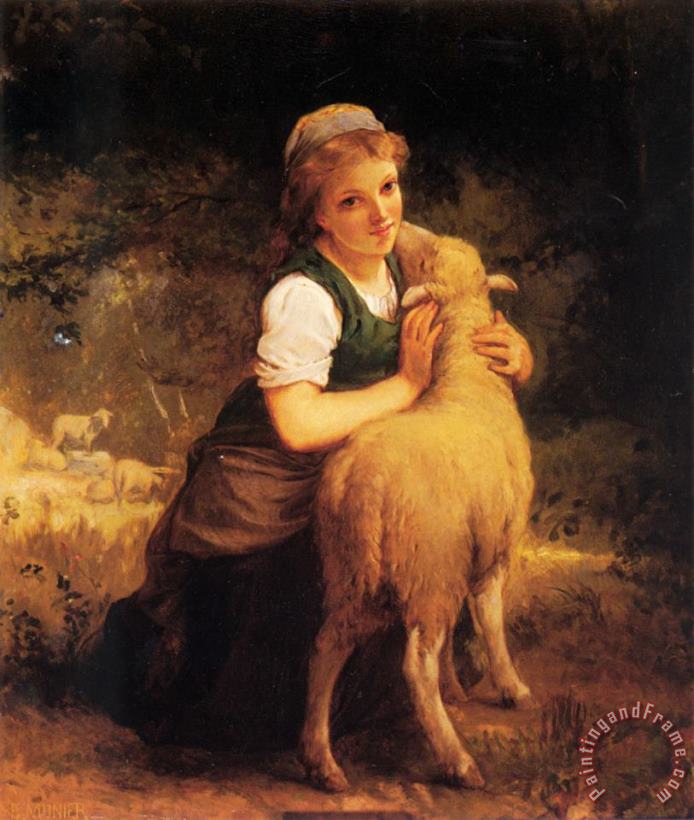 Emile Munier Young Girl with Lamb Art Painting