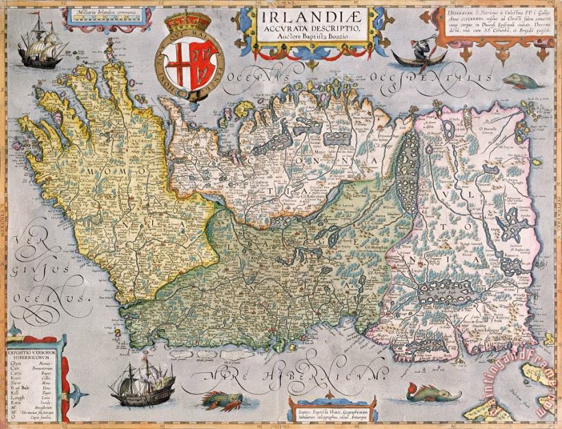  English School Antique Map of Ireland Art Painting